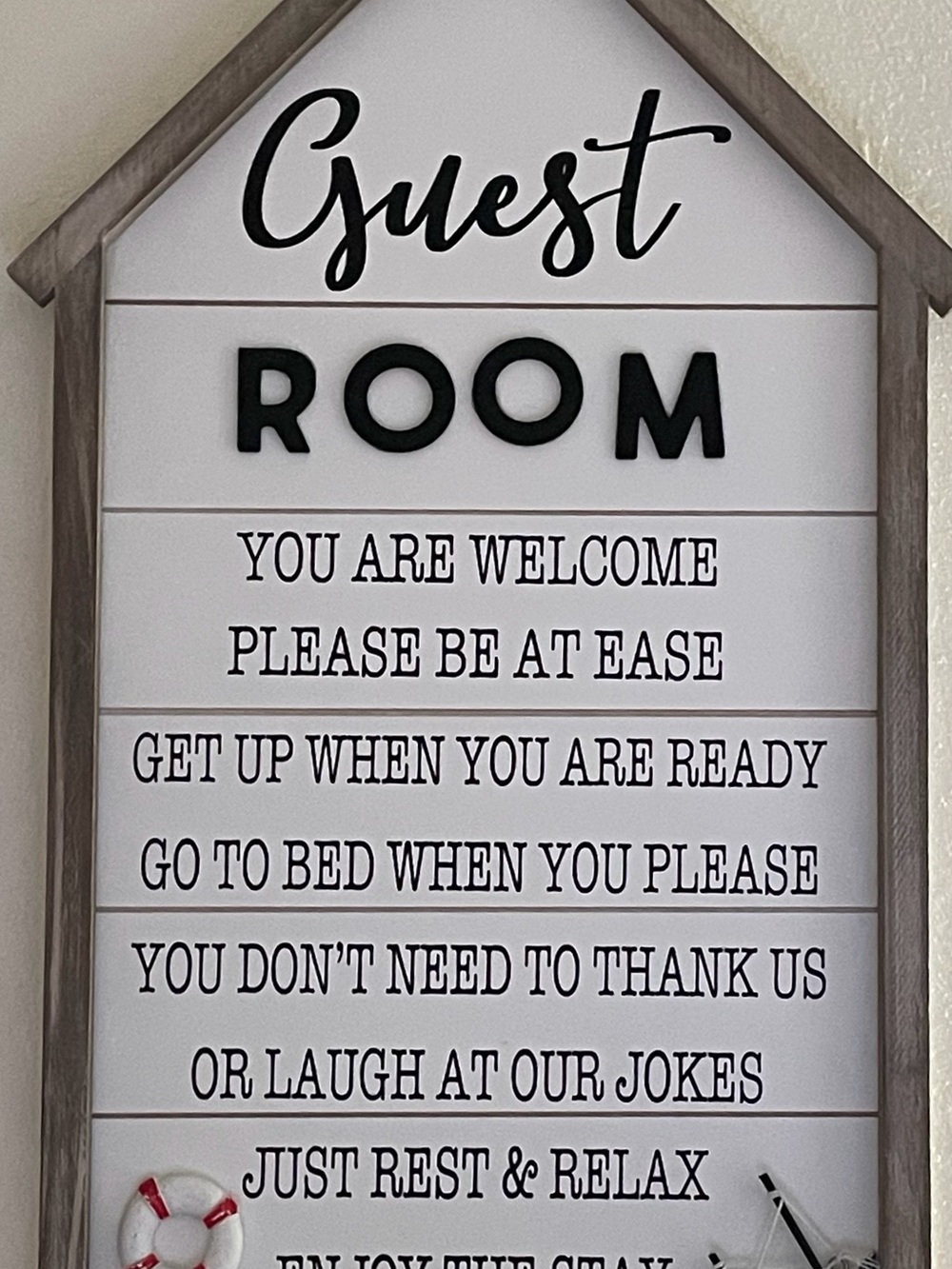 11”-wide, 21”-tall Nautical-themed Framed Guest Room Quote Board
